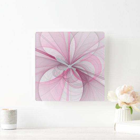 Modernes Abstraktes, hellrosa graues Fraktal Desig Quadratische Wanduhr (Zuhause)