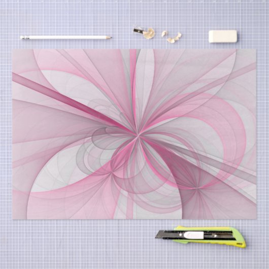 Modernes Abstraktes, hellrosa graues Fraktal Desig Seidenpapier (Handwerk)