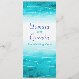 Modernes, abstraktes Hochzeitsmenü in Blau Menükarte