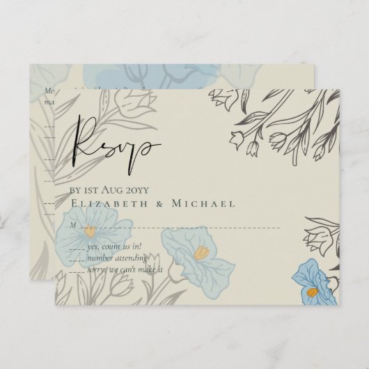 Modernes Abstraktes Hochzeitsszenario mit blauer B Postkarte (Vorne/Hinten)