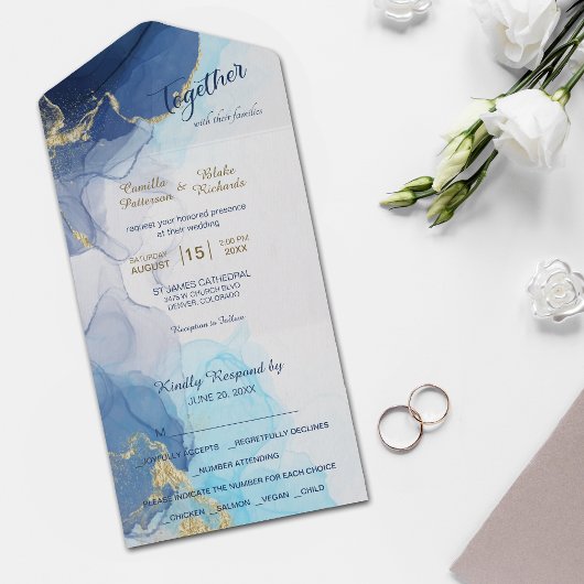 Modernes Abstraktes Indigo Aqua Blauer Fotoplan All In One Einladung