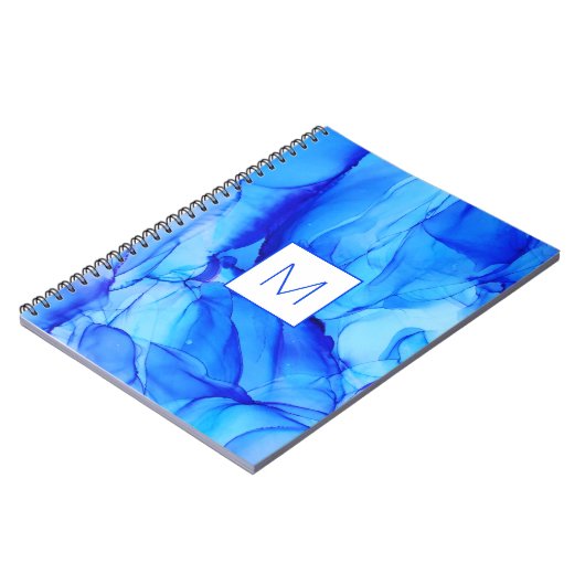 Modernes Abstraktes Indigo Monogramm Gemälde Notizblock (Linke Seite)