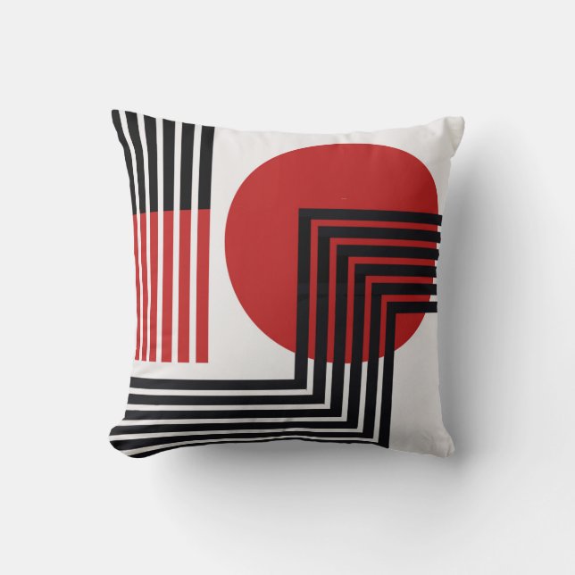 Modernes abstraktes Kissenschwarzes, Rot, weiß Kissen (Vorderseite)