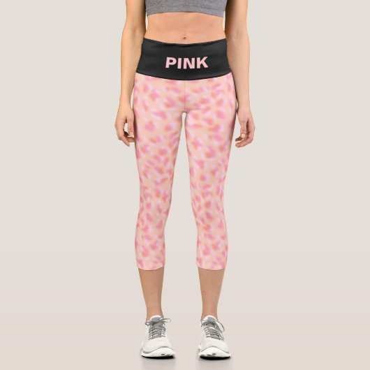 Modernes Abstraktes Korallenrosa-Design & Schwarze Capri Leggings (Vorderseite)