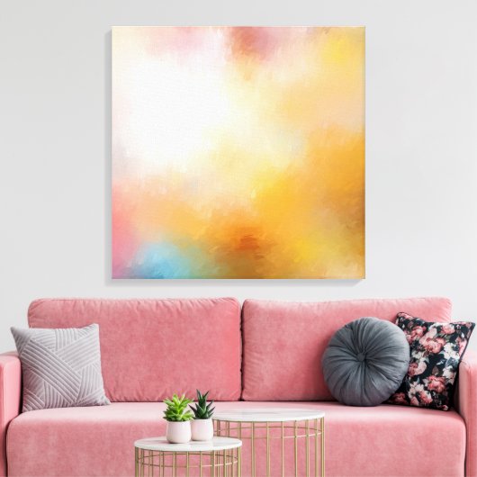 Modernes Abstraktes Kunstwerk Grün Gelb Rot Rosa Leinwanddruck (Insitu (Wohnzimmer))