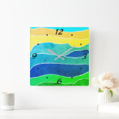 Modernes Abstraktes Landschaftsmuster Quadratische Wanduhr (Zuhause)