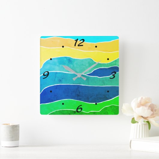 Modernes Abstraktes Landschaftsmuster Quadratische Wanduhr (Zuhause)