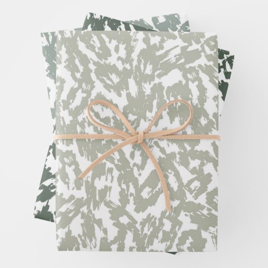 Modernes Abstraktes Leopard Print Sage Green Set Geschenkpapier Set (Beispiel)