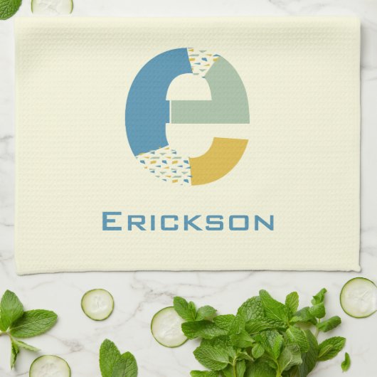 Modernes Abstraktes Letter-E-Monogramm Geschirrtuch (Gefaltet)