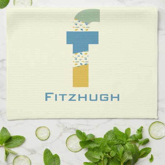 Modernes Abstraktes Letter F Monogram Geschirrtuch (Gefaltet)