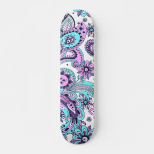 Modernes, Abstraktes, Lila Blumenmuster Skateboard