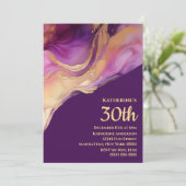 Modernes Abstraktes Lila Rosa und Gold- Einladung (Stehend Vorderseite)