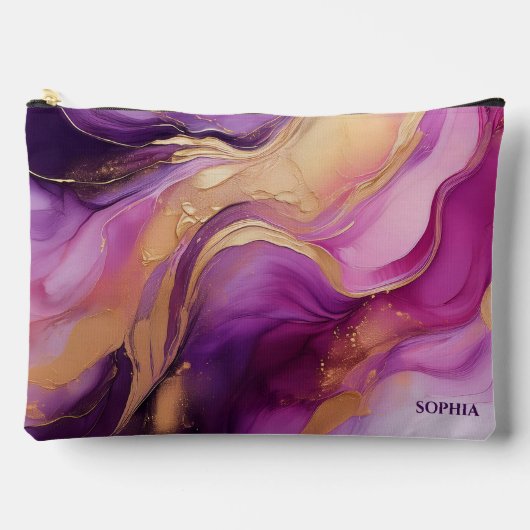 Modernes Abstraktes Lila Rosa und Gold Zubehörtasche (Vorderseite)