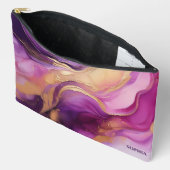 Modernes Abstraktes Lila Rosa und Gold Zubehörtasche (Offen)