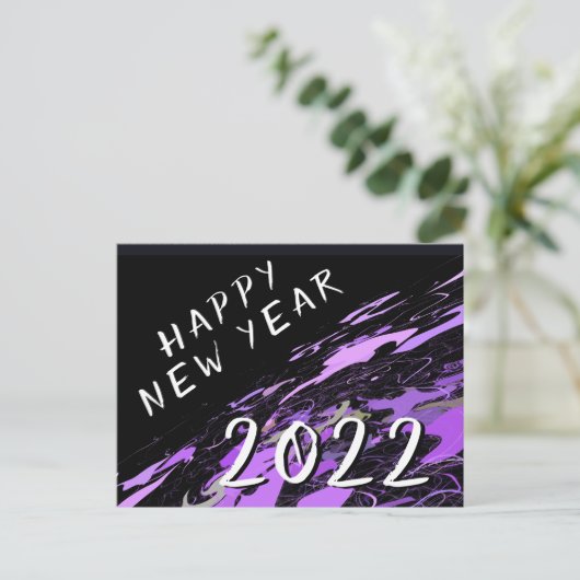 Modernes Abstraktes Lila Schwarzes Glück im neuen Postkarte (Stehend Vorderseite)