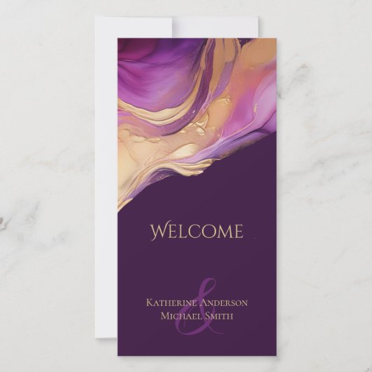 Modernes Abstraktes Lila- und Goldhochzeitsprogram (Vorderseite)