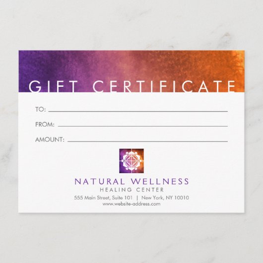 Modernes Abstraktes Lila Wellness-Geschenkgutschei (Vorderseite)