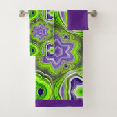 Modernes Abstraktes Limett Grün, Lila und Gelb Badhandtuch Set (Insitu)