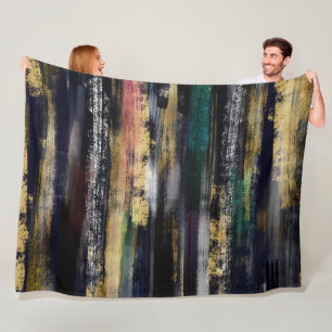 Modernes Abstraktes Malermotiv mit Blue Gold Pinse Fleecedecke