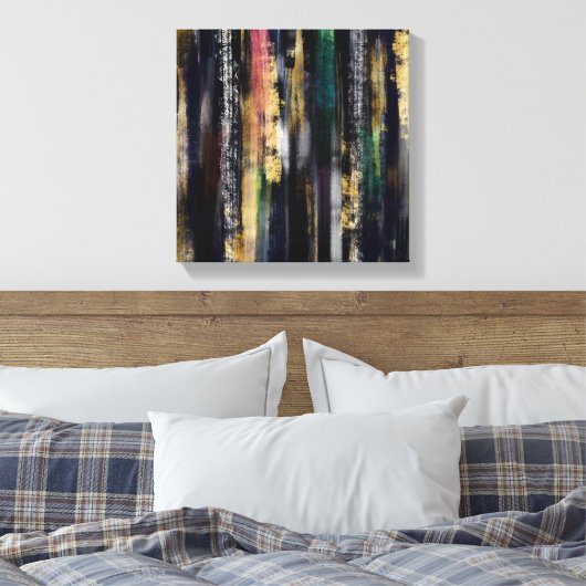 Modernes Abstraktes Malermotiv mit Blue Gold Pinse Leinwanddruck (Insitu (Schlafzimmer))