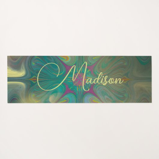 Modernes Abstraktes Mandala Blume Dunkelgrünes Gol Yogamatte (Rückseite (Horizontal))