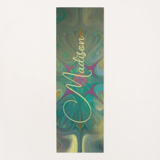 Modernes Abstraktes Mandala Blume Dunkelgrünes Gol Yogamatte (Vorderseite)