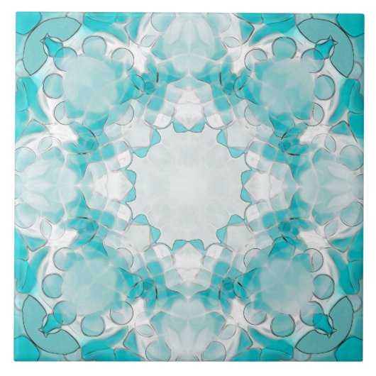 Modernes abstraktes Mandala-Muster, aquamarin, wei Fliese (Vorderseite)