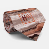 Modernes Abstraktes Marmorrosa Beige Braun Monogra Krawatte (Gerollt)