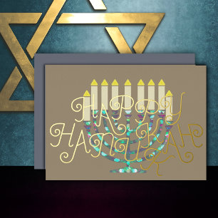 Modernes Abstraktes Menorah Rosa Lila Blau Folien Feiertagskarte