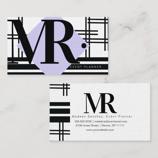 Modernes Abstraktes Monochrome Schwarz-weiß Grid Visitenkarte (Vorne/Hinten)