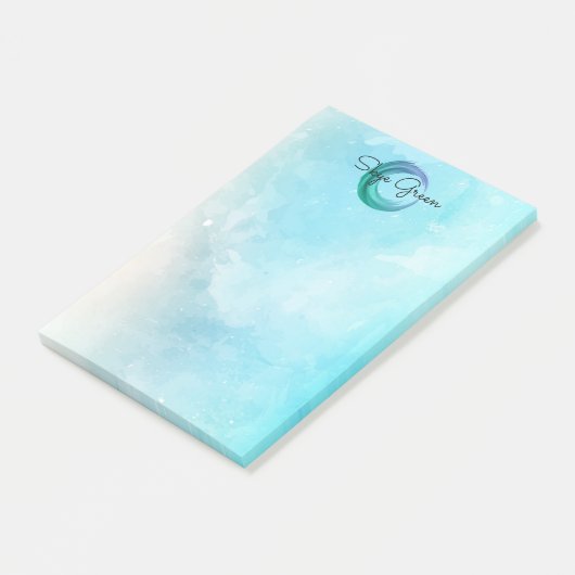 Modernes abstraktes | Monogramm-Girly aquamarines Post-it Klebezettel (angewinkelt)