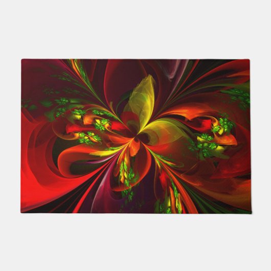 Modernes Abstraktes Muster des Roten Grünen Blumen Fußmatte (Vorderseite)