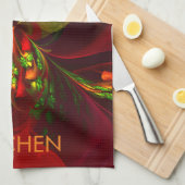 Modernes Abstraktes Muster des Roten Grünen Blumen Geschirrtuch (Viertel Falte)