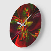 Modernes Abstraktes Muster des Roten Grünen Blumen Große Wanduhr (Winkel)