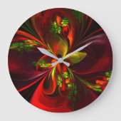 Modernes Abstraktes Muster des Roten Grünen Blumen Große Wanduhr (Vorderseite)