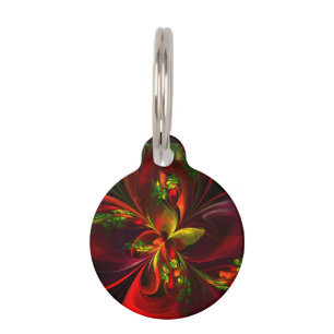 Modernes Abstraktes Muster des Roten Grünen Blumen Haustiermarke