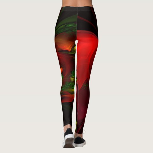 Modernes Abstraktes Muster des Roten Grünen Blumen Leggings (Rückseite)