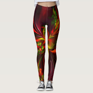 Modernes Abstraktes Muster des Roten Grünen Blumen Leggings