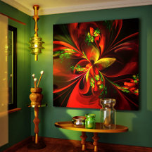 Modernes Abstraktes Muster des Roten Grünen Blumen