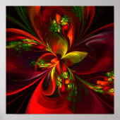 Modernes Abstraktes Muster des Roten Grünen Blumen Poster (Vorne)