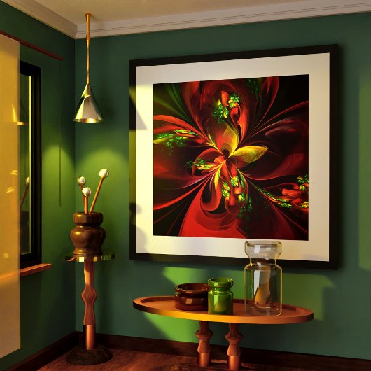 Modernes Abstraktes Muster des Roten Grünen Blumen Poster