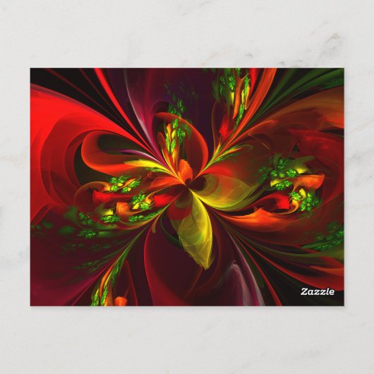 Modernes Abstraktes Muster des Roten Grünen Blumen Postkarte (Rückseite)