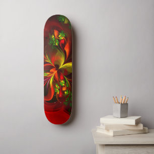 Modernes Abstraktes Muster des Roten Grünen Blumen Skateboard