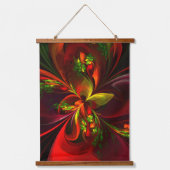 Modernes Abstraktes Muster des Roten Grünen Blumen Wandteppich Mit Holzrahmen (Vorderseite)