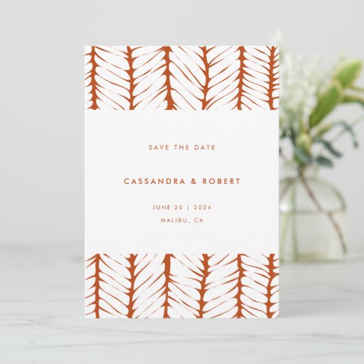 Modernes Abstraktes Muster Graphic Rust Terracotta Save The Date (Stehend Vorderseite)