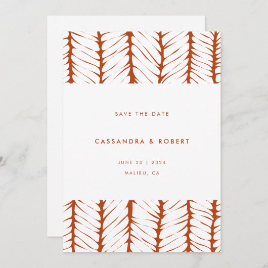 Modernes Abstraktes Muster Graphic Rust Terracotta Save The Date (Vorne/Hinten)
