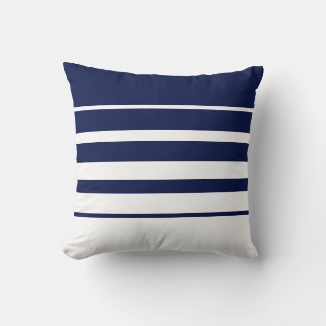 Modernes Abstraktes Navy Blue & White Striping Kissen (Vorderseite)