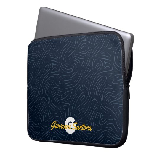 Modernes Abstraktes Navy-Muster-Monogramm Laptopschutzhülle (Vorderseite Links)