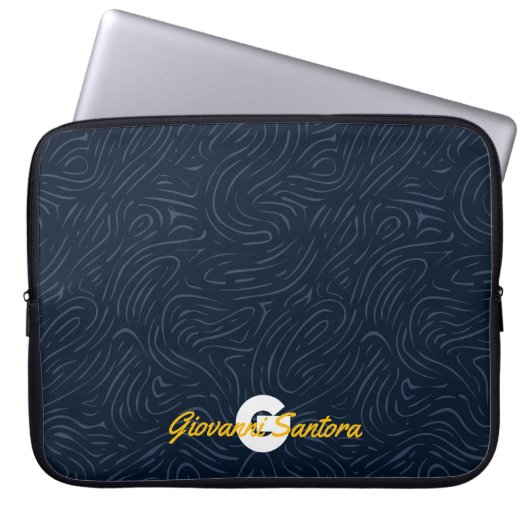 Modernes Abstraktes Navy-Muster-Monogramm Laptopschutzhülle (Vorderseite)