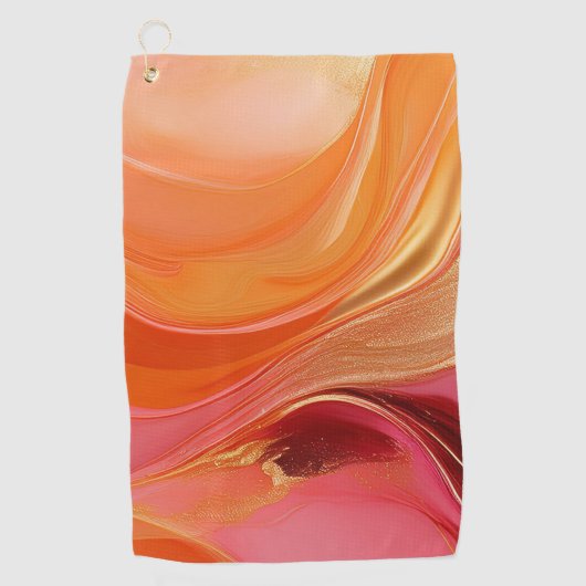 Modernes Abstraktes Orange Rosa und Gold Golfhandtuch (Vorderseite)